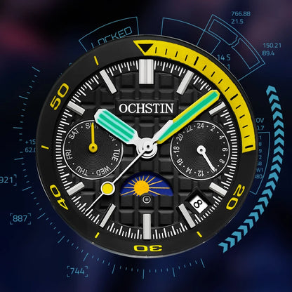 OCHSTIN Automatic Men Watches Luxury Designer Octagon Bezel Mechanical Date Day Night Dial Luminous Male Trendy Sport Wristwatch