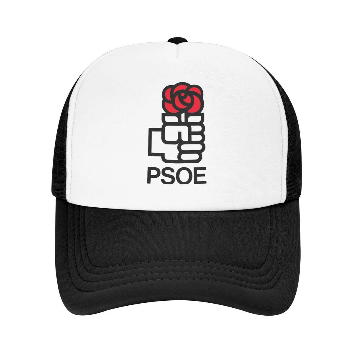 PSOE-logo, Pedro Sanchez, verkkokangas-trucker-lippis, trendikäs kesäinen, hengittävä, verkkokangaspohjainen baseball-lippis, säädettävä, vapaa-ajan käyttöön