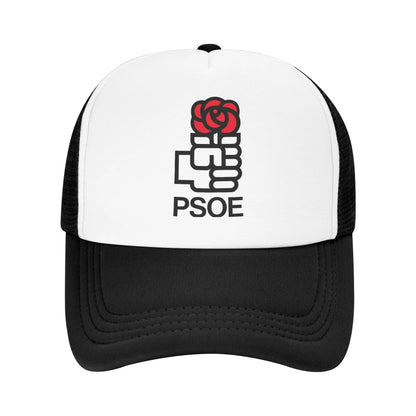 PSOE-logo, Pedro Sanchez, verkkokangas-trucker-lippis, trendikäs kesäinen, hengittävä, verkkokangaspohjainen baseball-lippis, säädettävä, vapaa-ajan käyttöön