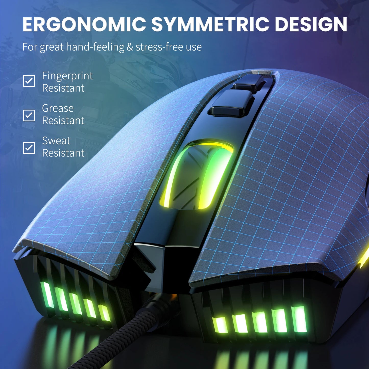 Mouse da gaming cablato ONIKUMA, 6 livelli regolabili, 6400 DPI, 7 pulsanti programmabili, 7 modalità di illuminazione RGB, design ergonomico per gamer PC