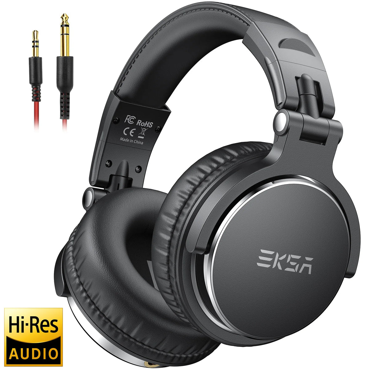 OneOdio EKSA P100 Professional Studio Headphones Wired HiFi Over Ear DJ Monitor Headphones with 50mm Driver, Mic, 3.5mm/6.35mm Audio Cable