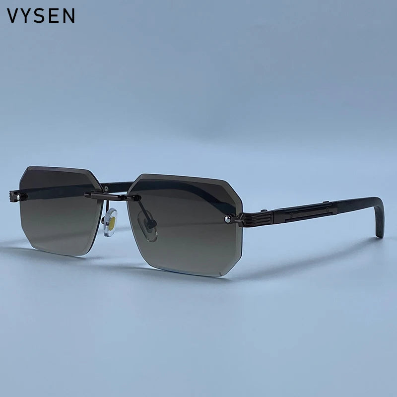 Vintage Punk Rectangle Rimless Sunglasses Men 2026 Luxury Brand Geometric Polygon Sun Glasses Male Trendy Square Shades Eyewear