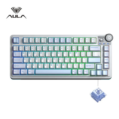 AULA AU75 Wireless Mechanical Keyboard 81 Keys Compact Hot Swappable Custom Keyboard 2.4G/USB/BT5.0 RGB Backlit Gaming Keyboard