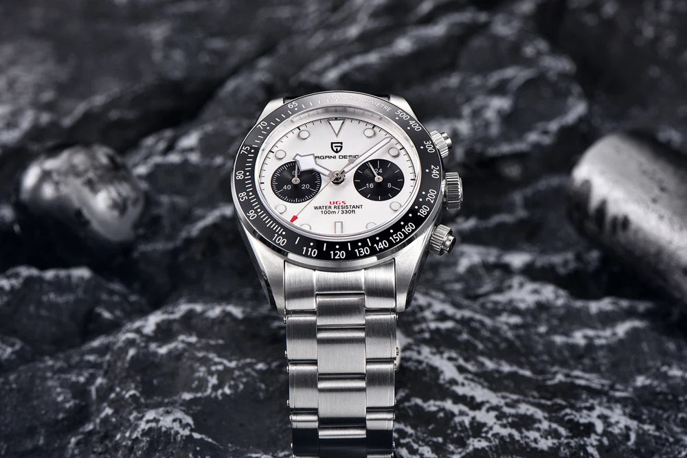 PAGANI DESIGN ‘Panda’ Men’s Watch – Luxury quartz chronograph, water-resistant, sapphire crystal with anti-reflective coating, luminescent sports watch