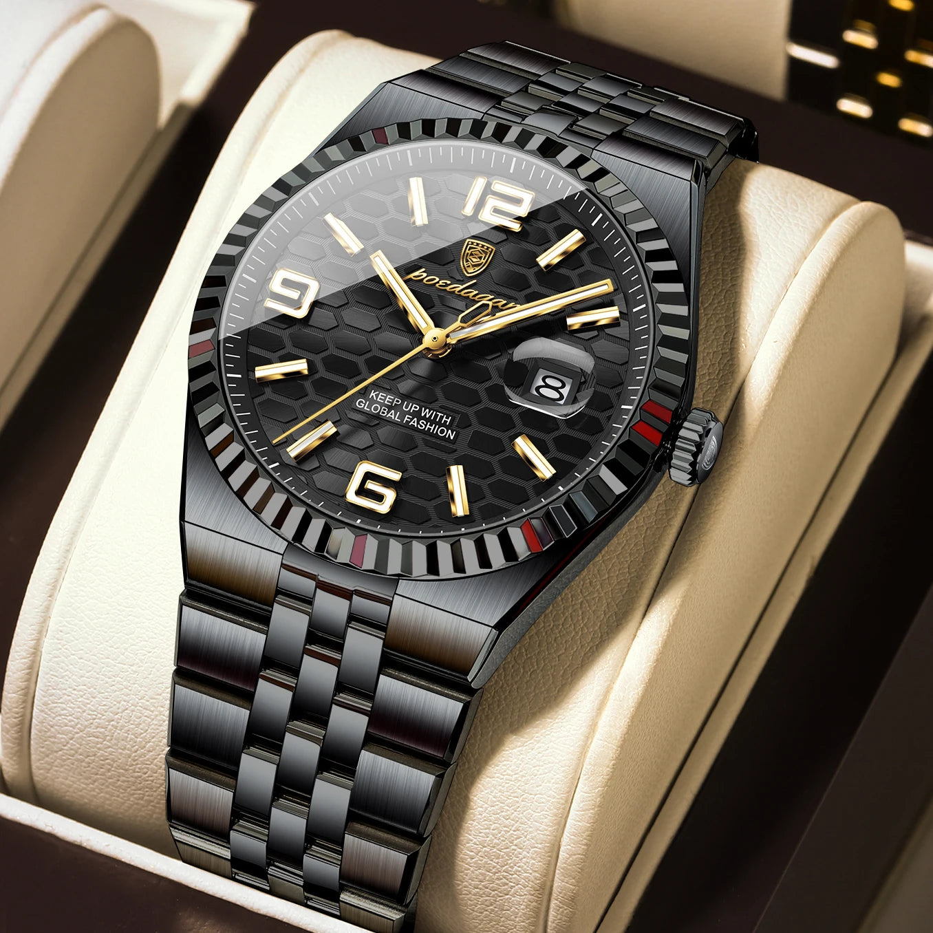 POEDAGAR High Quality Original Men Clock Waterproof Luminous Date Luxury Man Watch Stainless Steel Quartz Men's Watches Male+Box