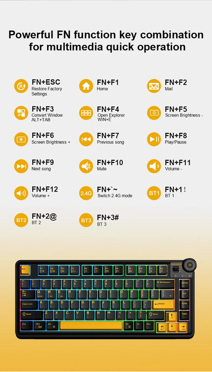 AULA AU75 Three Mode Mechanical Keyboard 81 Keys Hot Swappable RGB Esports Gaming Keyboard PBT Keycap PC Desktop Typing Keyboard