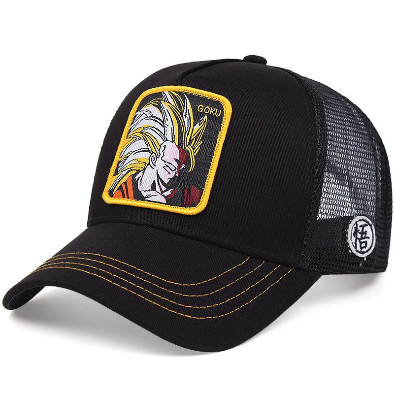 Καπέλο μπέιζμπολ με τυπωμένο χαρακτήρα από το anime Dragon Ball για άνδρες και γυναίκες, καπέλο χιπ χοπ, καπέλο πλέγματος για οδηγούς φορτηγών, καλοκαιρινό καπέλο για προστασία από τον ήλιο σε εξωτερικούς χώρους