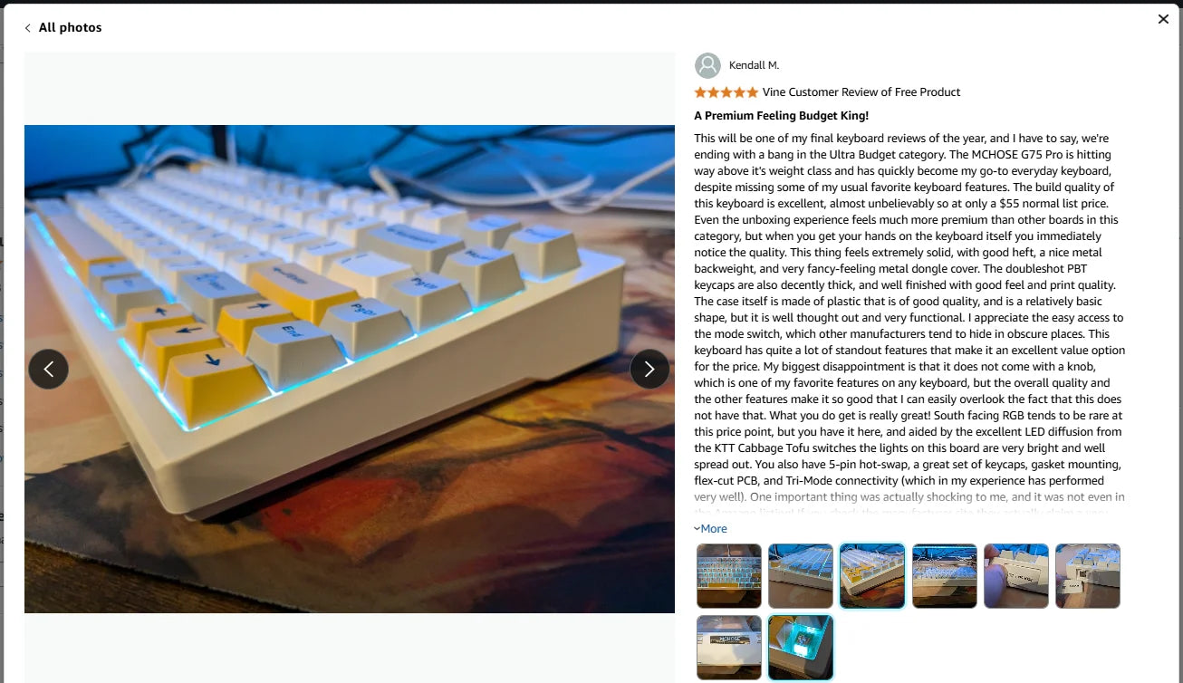 Teclado Mecânico Sem Fios MCHOSE G75 Pro 75% Layout, Montagem Gasket, 5 Camadas de Amortecimento, Retroiluminação RGB, Tri-Mode, Hot Swappable