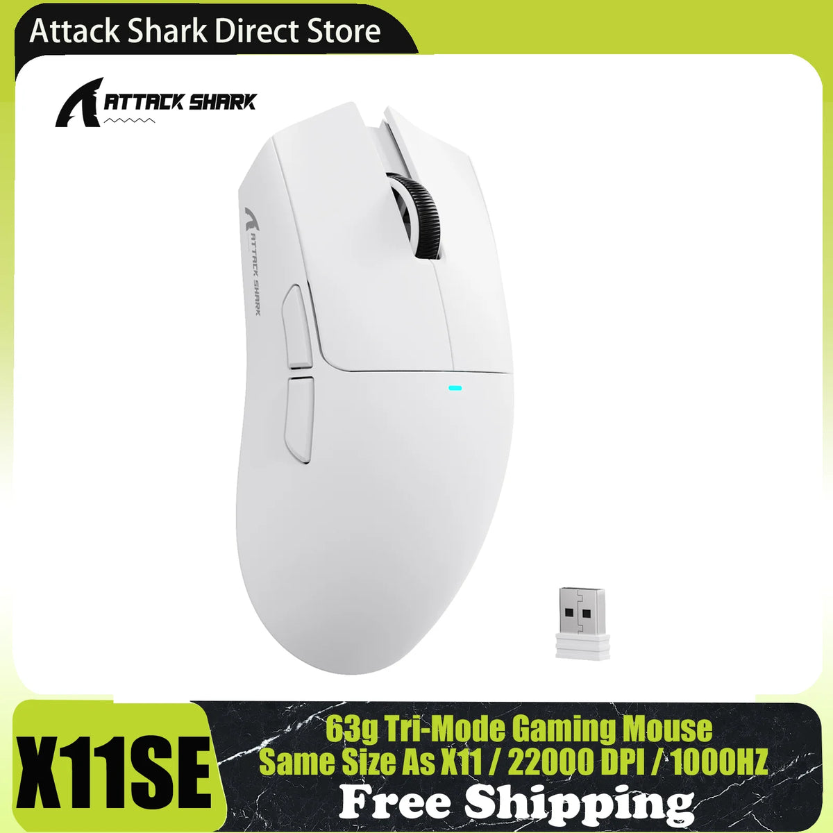 ATTACK SHARK X11SE Wireless Gaming Mouse, Tri-Mode Superlight Mouse with PAW3311 Sensor, 22000 DPI, 63g Ultra-Light RGB Gaming Mouse for PC, Laptop & Esports