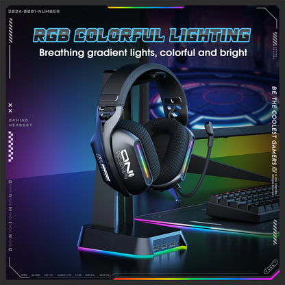 Onikuma GT808 Wireless Gaming Headset RGB – Bluetooth 5.3, 2.4GHz & 3.5mm Gaming Headphones with Microphone