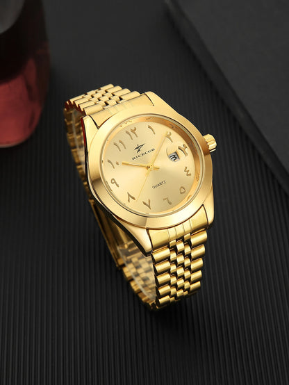 Golden Circular Pointer Quartz Watch, Durable Design Suitable for Daily Wear, Fashionable and Practical Wristwatch