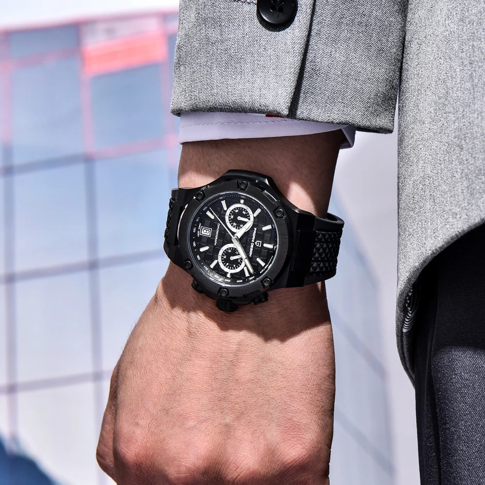PAGANI DESIGN kvartsure til mænd – Luksuriøst sportsur med kronograf, vandtæt, udstyret med selvlysende visere og safirglas med antirefleksbehandling