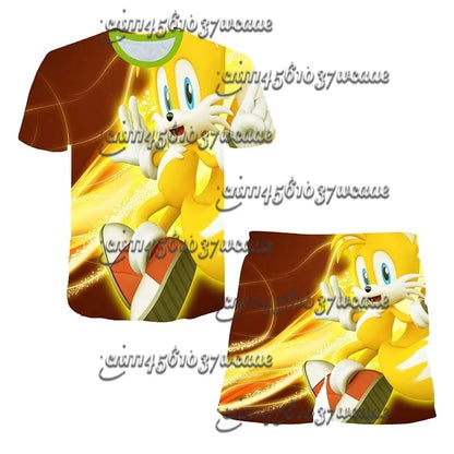Bandai Animation Game Sonic Character Series T-shirt Set COS Universal Summer Oversized Short Sleeve Shorts New FamilyMatching