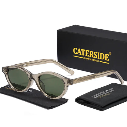 CATERSIDE Retro Oval Sunglasses for Women Men Tr Frame Acetate Pin Leg Polarized UV400 Protection Fashion Cat Eye Sun Glasses