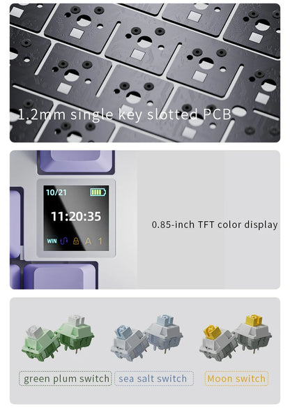 Teclado mecânico AJAZZ AK820 com layout compacto de 70%, iluminação RGB, switches hot-swappable, ligação com fios, sem fios e Bluetooth