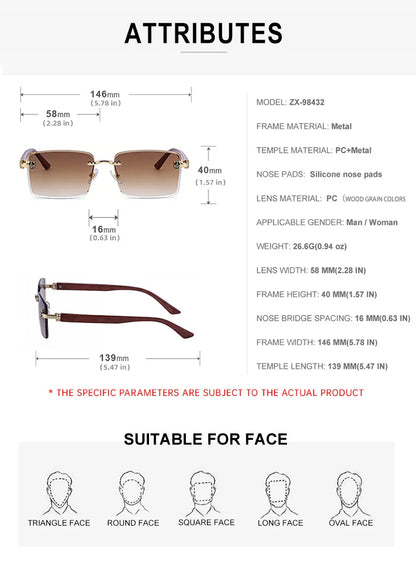 2026 Wooden Rimless Sunglasses Women Trendy Retro UV400 Protection Square Sunglass Men Brand Design Fashion Glasses Dropshipping