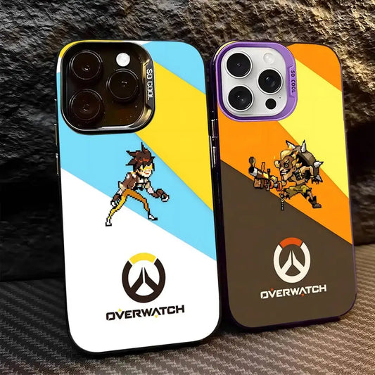 „Game O-Overwatch“ pikselinio stiliaus telefono dėklas iPhone 17 16 15 14 13 12 11 Pro MAX, matinis, atsparus smūgiams, nugarėlės apsauga nuo kritimų