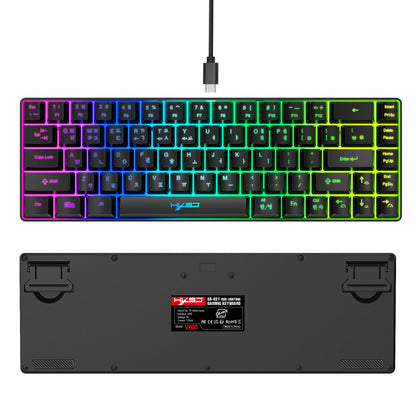 Teclado gaming de 68 teclas USB com fios portátil, retroiluminação RGB 20, teclado coreano para portáteis e computadores Windows