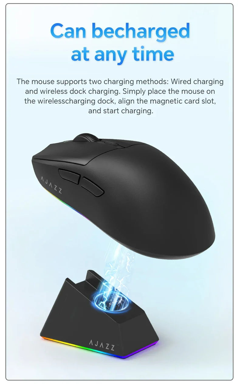 AJAZZ AJ139 V2 MC/AJ139 PRO belaidė žaidimų pelė su PAW3311/PAW3395 jutikliu, 12000DPI/26000DPI, 500mAh „Bluetooth“ pelė žaidėjams, skirta PC