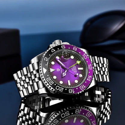 Mehanska moška ura Pagani Design GMT – Luksuzni model s safirnim steklom, ohišjem iz nerjavečega jekla in keramičnim okvirjem – Avtomatska moška ura, poslovni stil