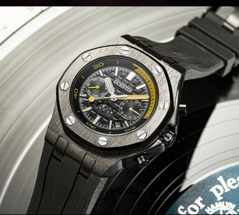 OCHSTIN Automatic Men Watches Luxury Designer Octagon Bezel Mechanical Date Day Night Dial Luminous Male Trendy Sport Wristwatch