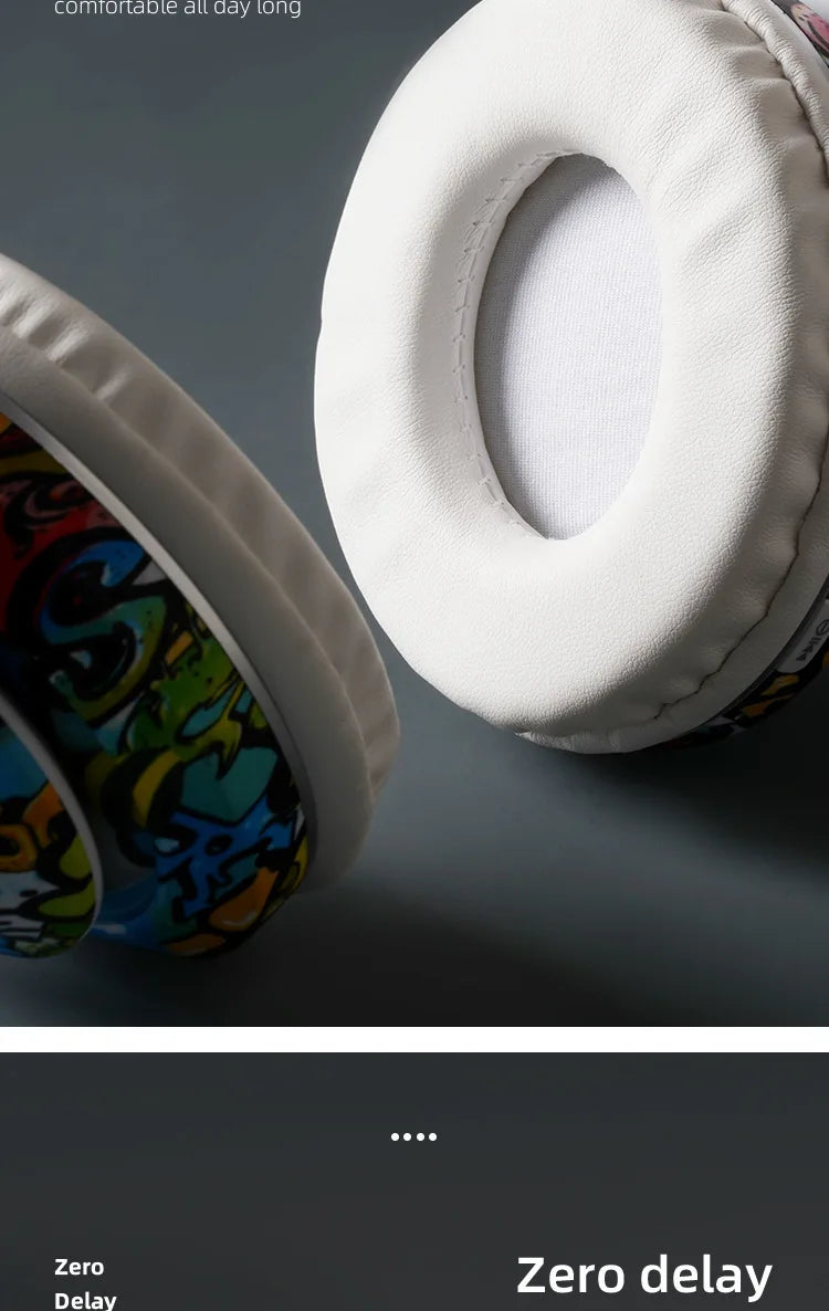 Auscultadores Gaming Bluetooth Sem Fios New Graffiti LX-8686 com Microfone, Iluminação LED, Suporte para Cartão TF, Graves Profundos e Design Over-Ear para PC, Gaming e Crianças