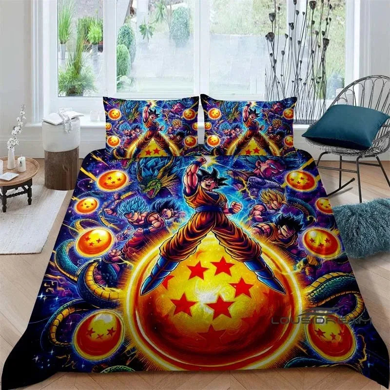 Cartoon/Anime Son Goku Dragon Ball Themed Printed Bedding Set: This soft and comfortable set includes a duvet cover and pillowca