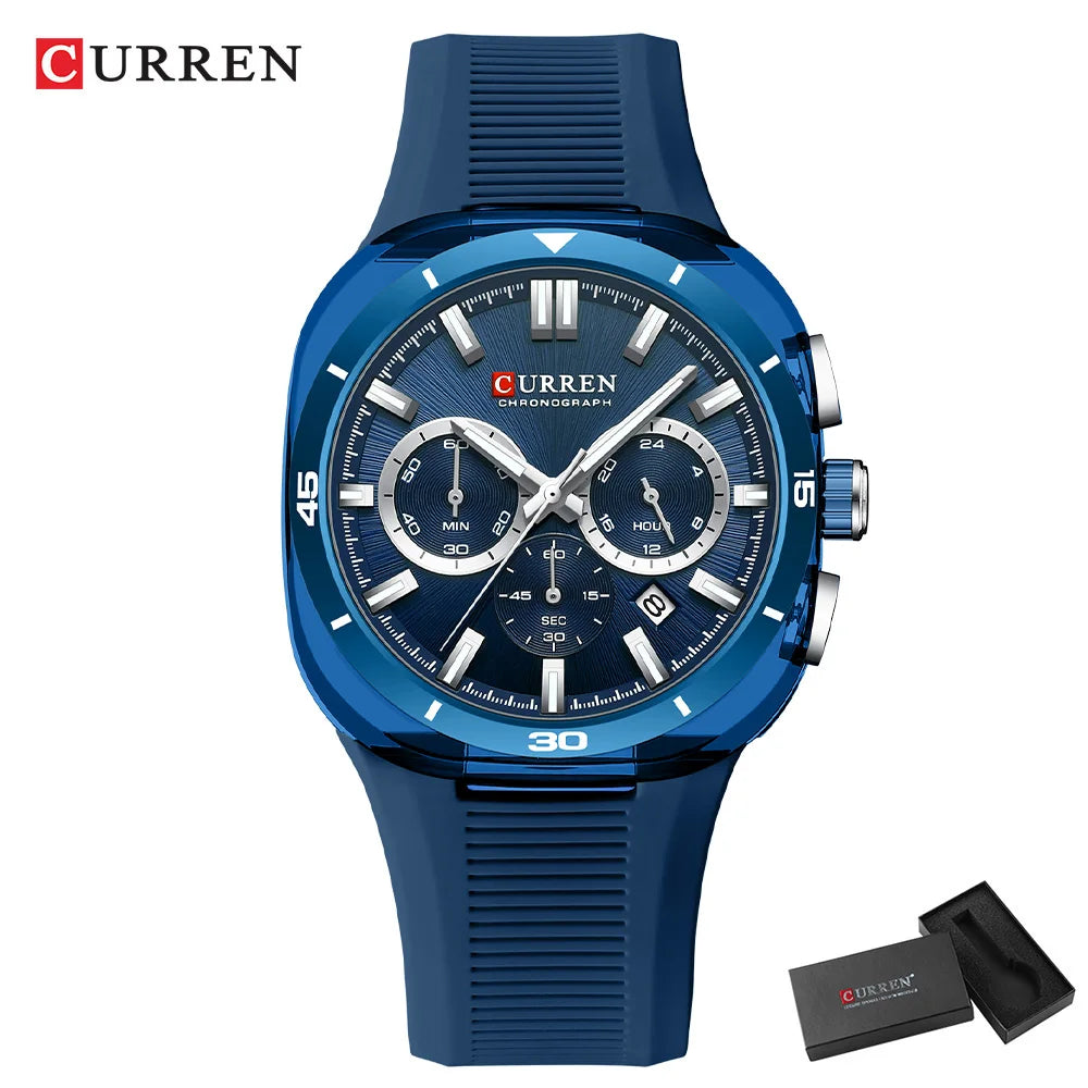 CURREN herenhorloge – Nieuw luxe quartzmodel, siliconen band, sportieve stijl, multifunctioneel, waterdicht, verlicht, met datumweergave en chronograaf.