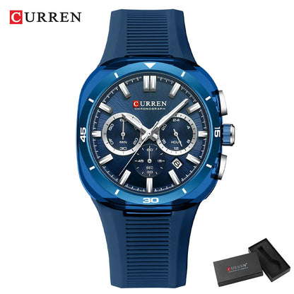 CURREN herenhorloge – Nieuw luxe quartzmodel, siliconen band, sportieve stijl, multifunctioneel, waterdicht, verlicht, met datumweergave en chronograaf.