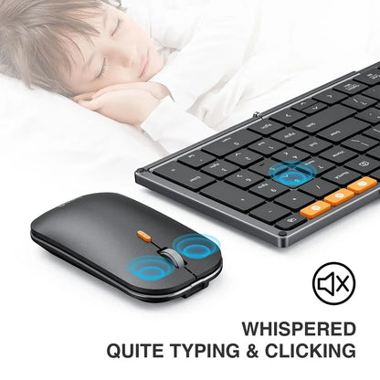 ProtoArc Foldable Keyboard and Mouse, XKM01 Combo for Business Travel 2.4G+Dual Bluetooth Portable for Laptop iPads Tablets