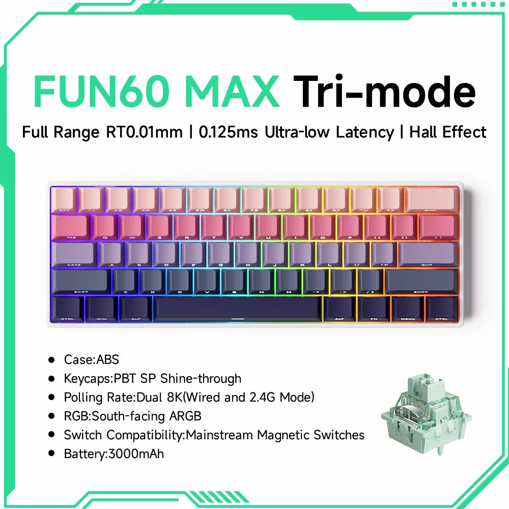 Teclado Gaming Mecânico Akko MonsGeek FUN60 Ultra com Interruptores Magnéticos, 60%, Rapid Trigger, 8K HE/TMR, Teclado Gamer Personalizado em Alumínio