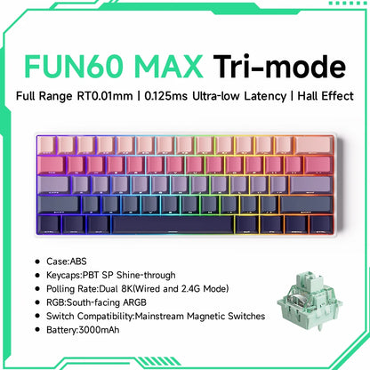 Teclado Gaming Mecânico Akko MonsGeek FUN60 Ultra com Interruptores Magnéticos, 60%, Rapid Trigger, 8K HE/TMR, Teclado Gamer Personalizado em Alumínio