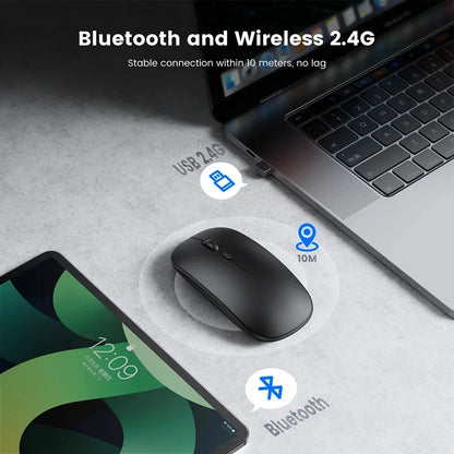 Rechargeable Wireless Mouse Bluetooth 2.4GHz Dual Mode, Silent Ergonomic Wireless Mouse with Adjustable DPI, USB Rechargeable Mouse for PC, Laptop, Mac & Tablet