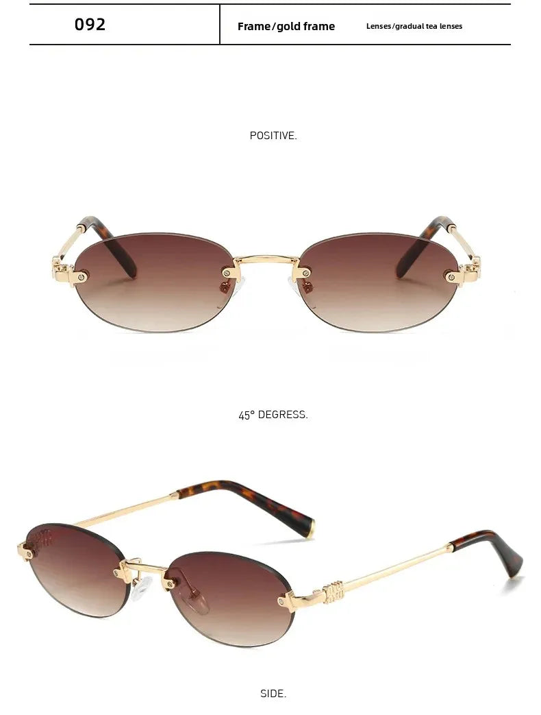 Frameless Ellipse Sunglasses, UV400 Protection Lightweight Design, Fashionable for Daily Wear & Outdoor