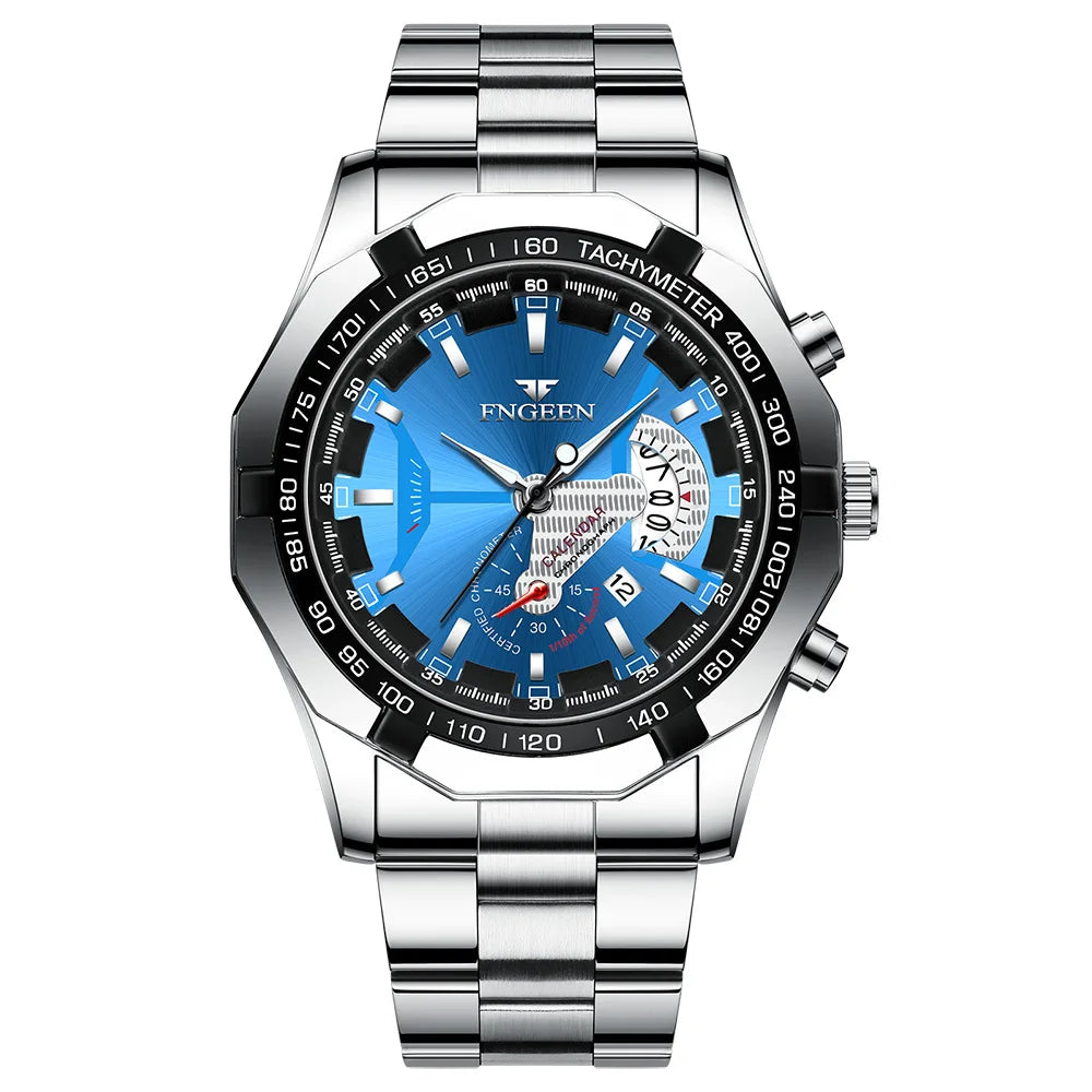 Montre-bracelet à quartz de luxe BINBOND pour homme, lumineuse, étanche, date automatique, en acier inoxydable