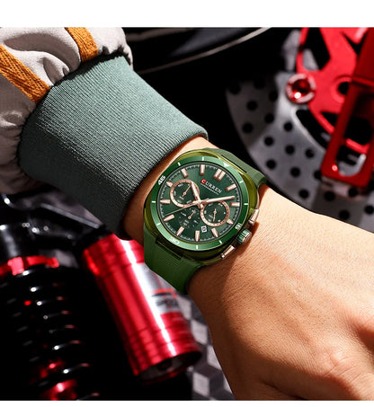CURREN herenhorloge – Nieuw luxe quartzmodel, siliconen band, sportieve stijl, multifunctioneel, waterdicht, verlicht, met datumweergave en chronograaf.