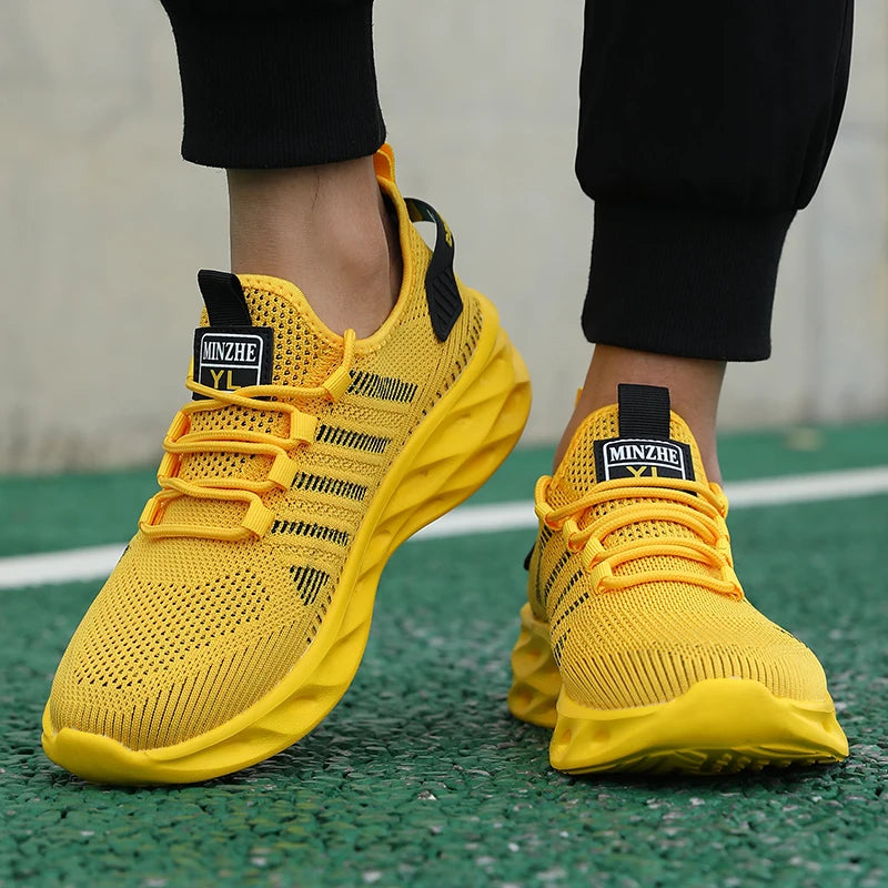 Unisex sneakers voor heren en dames, comfortabele ademende sportschoenen voor koppels, hardloop-, tennis- en wandelsneakers, maat 37-47, geel