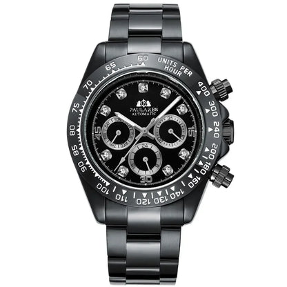 Automatic Mens Watch Mechanical Self Wind Movement Gold Black Stainless Steel Diamonds Stone Sports Luxury Fashion Watches