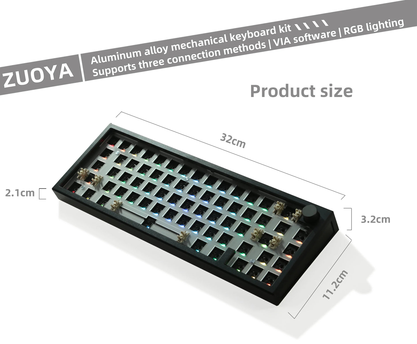 ZUOYA LMK66 3 Mode Mechanical Keyboard Kit Aluminum Wireless Gaming Keyboard 60% Bluetooth 2.4G RGB Hotswap  Gasket Structure