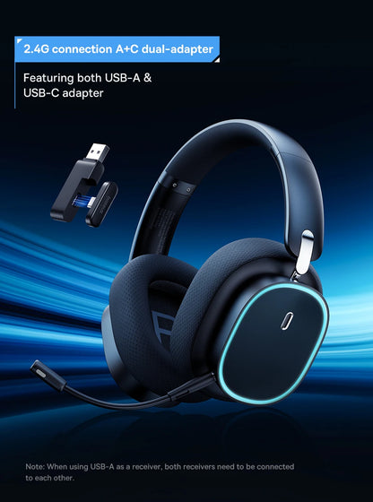 Baseus GH02 Gaming Wireless Headphones Bluetooth 5.3 Over-Ear Headset with Mic, 40mm Driver RGB Gaming Headphones, 2.4G Wireless Low Latency Headset