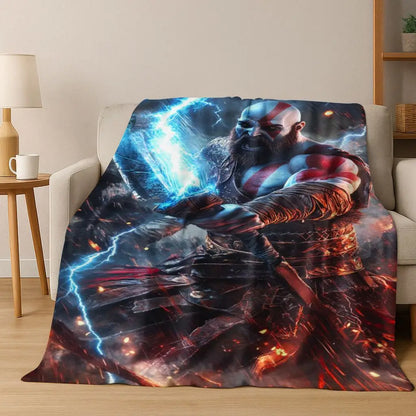 Classics God of War Kratos 3A Game Gamer Flannel Blanket,Warm and Cozy Soft Throw Blanket for Home Bedroom Bed Sofa Kid Gift