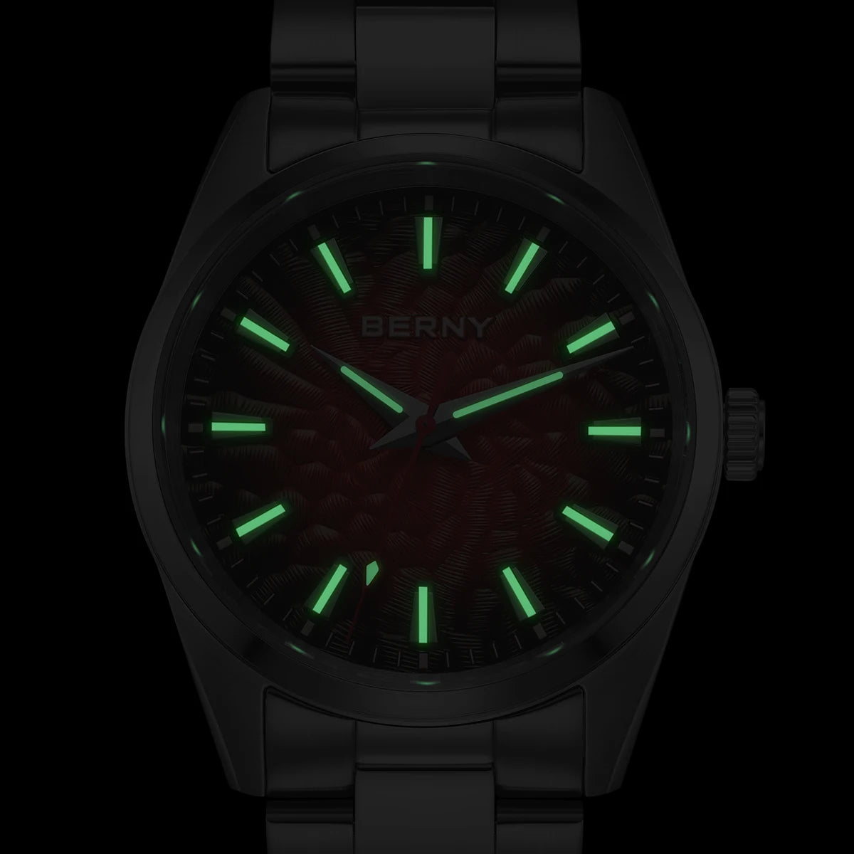 BERNY Men's Watch 10ATM Sapphire Luminous Fashion Quart Watches Full Stainless Steel Classic Dress Business Wristwatch