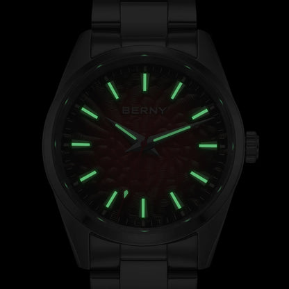 BERNY Men's Watch 10ATM Sapphire Luminous Fashion Quart Watches Full Stainless Steel Classic Dress Business Wristwatch