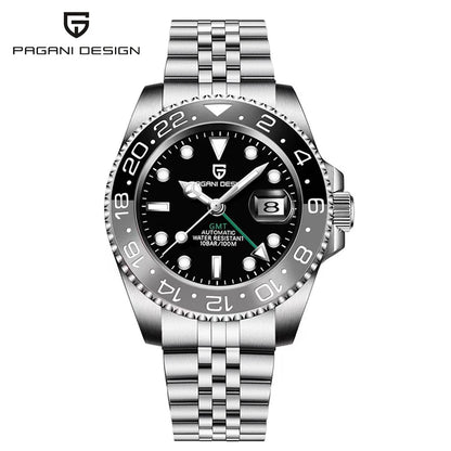 Orologio PAGANI DESIGN GMT 40MM da uomo, di lusso, con vetro zaffiro AR, movimento meccanico automatico, lunetta in ceramica, impermeabile 100M, idea regalo