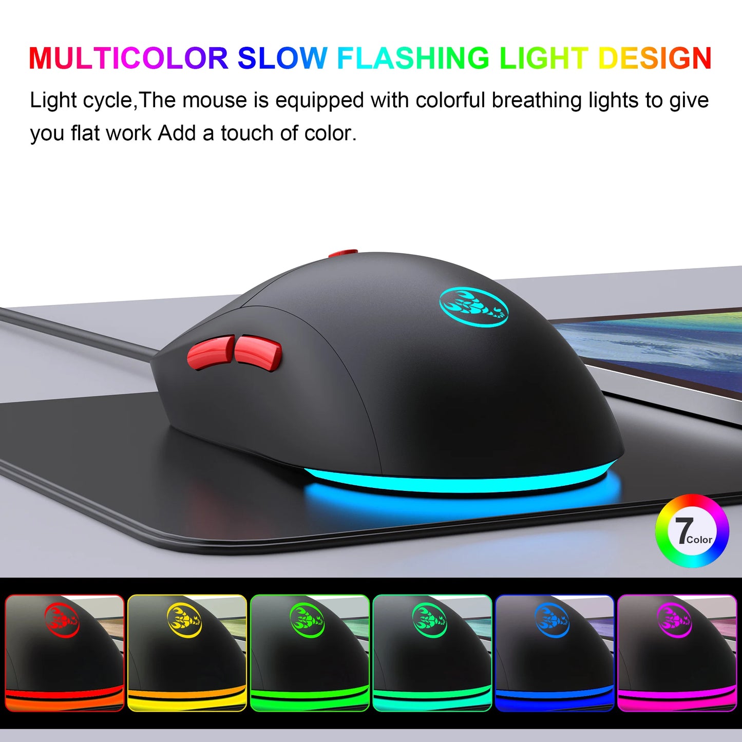 Rechargeable 2.4G USB Wireless Mouse, RGB Wireless Mouse with 3600 DPI, Ergonomic Rechargeable Wireless Mouse for Laptop, PC, Home Office & Gaming