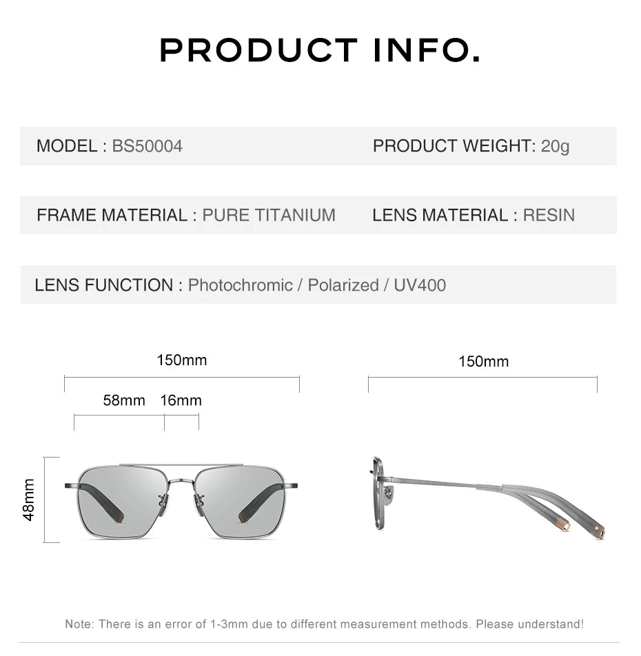 CAPONI Polarized Men Sunglasses Seiko Pure Titanium Photochromic Outdoor Driving Shades UV400 Original Brand Sun Glasses BS50004