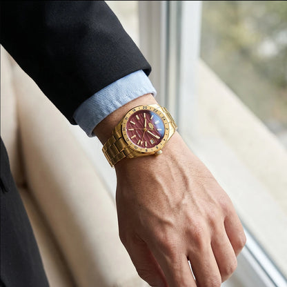 HEROFORCE Business Quartz Watch Men Clock GMT Date Luxury Man Wristwatch Waterproof Luminous Stainless Steel Men's Watches Reloj