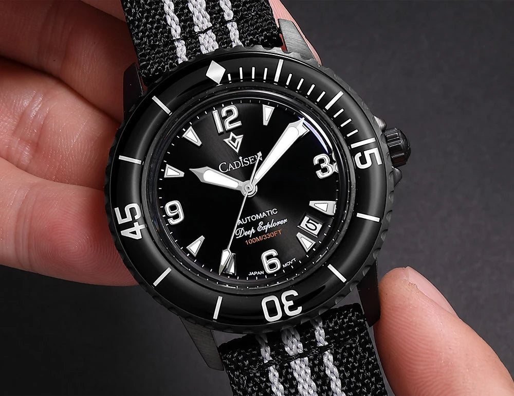 CADISEN Deep Explorer 2025 New Automatic Mechanical Watch Man Canvas Strap Wristwatch 8215 Luxury Luminous Waterproof Watches