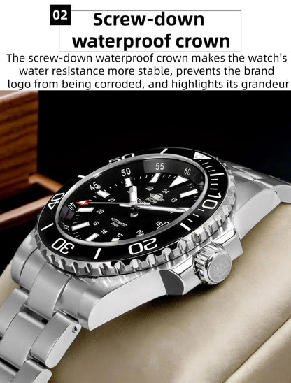 ADDIESDIVE Men's Diver's Watch 200m Sapphire Luminous Ceramic Bezel Men's Analog Mechanical Watch Stainless Steel Diving Watches