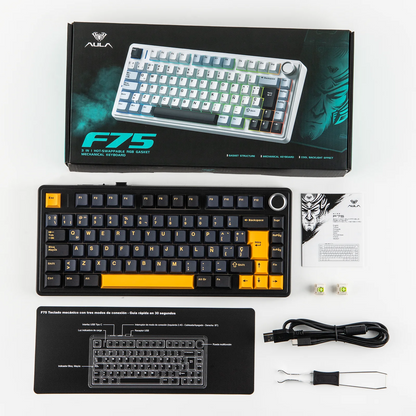 EPOMAKER AULA F75 ISO-ES 75% Spanish QWERTY Hot-Swap Gasket-Mounted Wired/Bluetooth/2.4GHz Wireless Mechanical Gaming Keyboard RGB Backlight